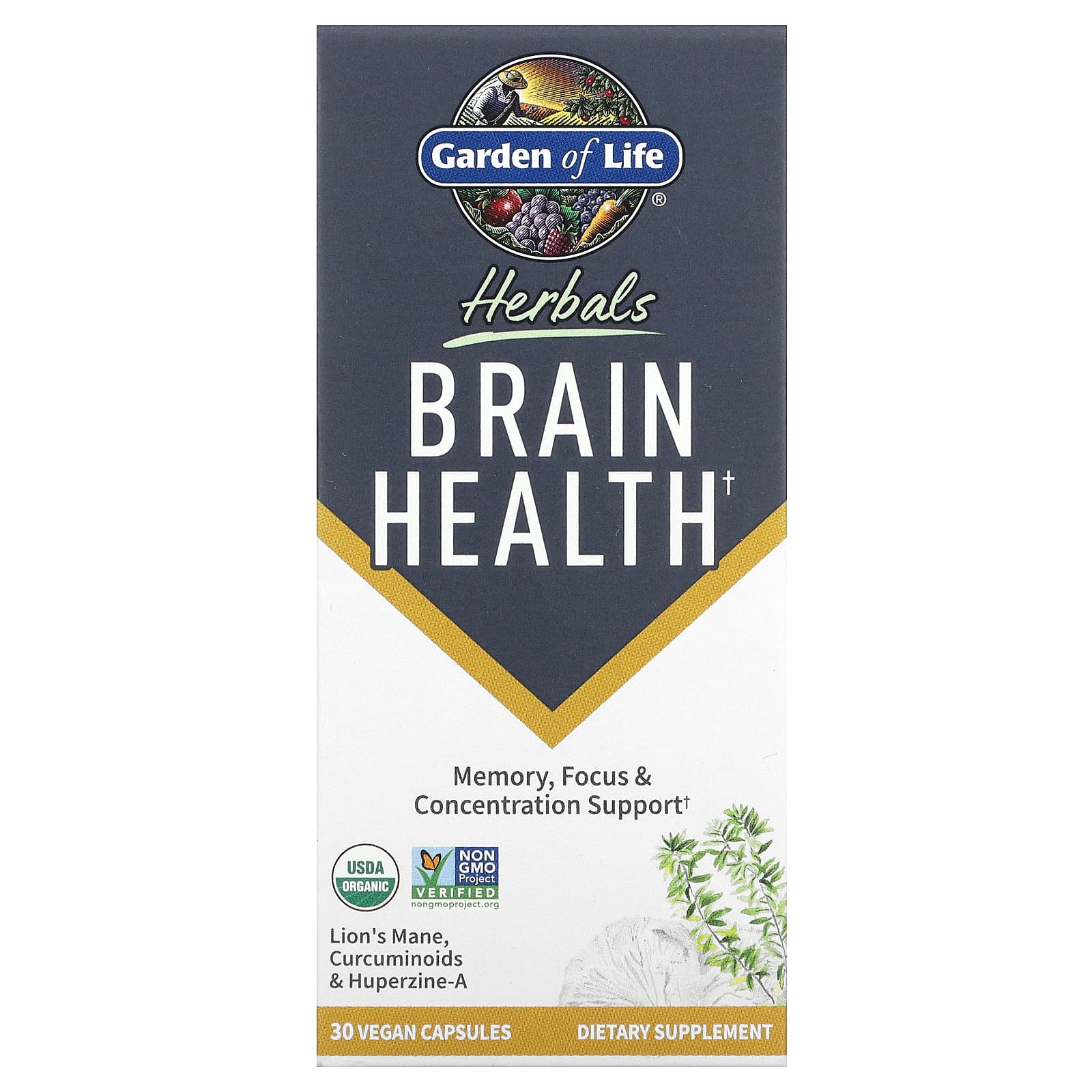 Garden of Life, Herbals, Brain Health, Mint, 30 Vegan Capsules UPC 658010133951 | HiLife Vitamins